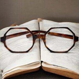 Vintage Bausch & Lomb Octagonal Eyeglasses Brown Tortoise Acetate Frame RARE